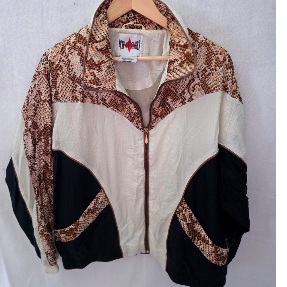Active Frontier Vintage Snakeskin Colorblock Windbreaker XL 80s-90s Track Jacket - Picture 2 of 9